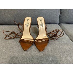So Me Brown and gold Lace-Up Pointed Toe Heels Size 10 NWOT strappy stiletto